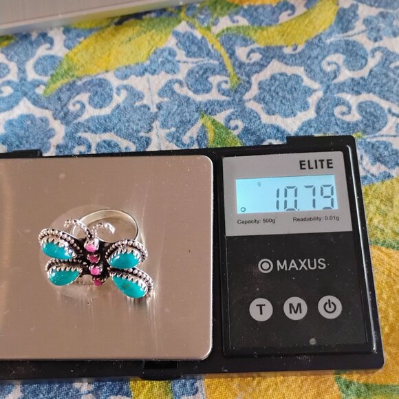 Southwest Butterfly Ring Sterling Silver Turquoise Purple Spiny Oyster Size 8 - Picture 7 of 7